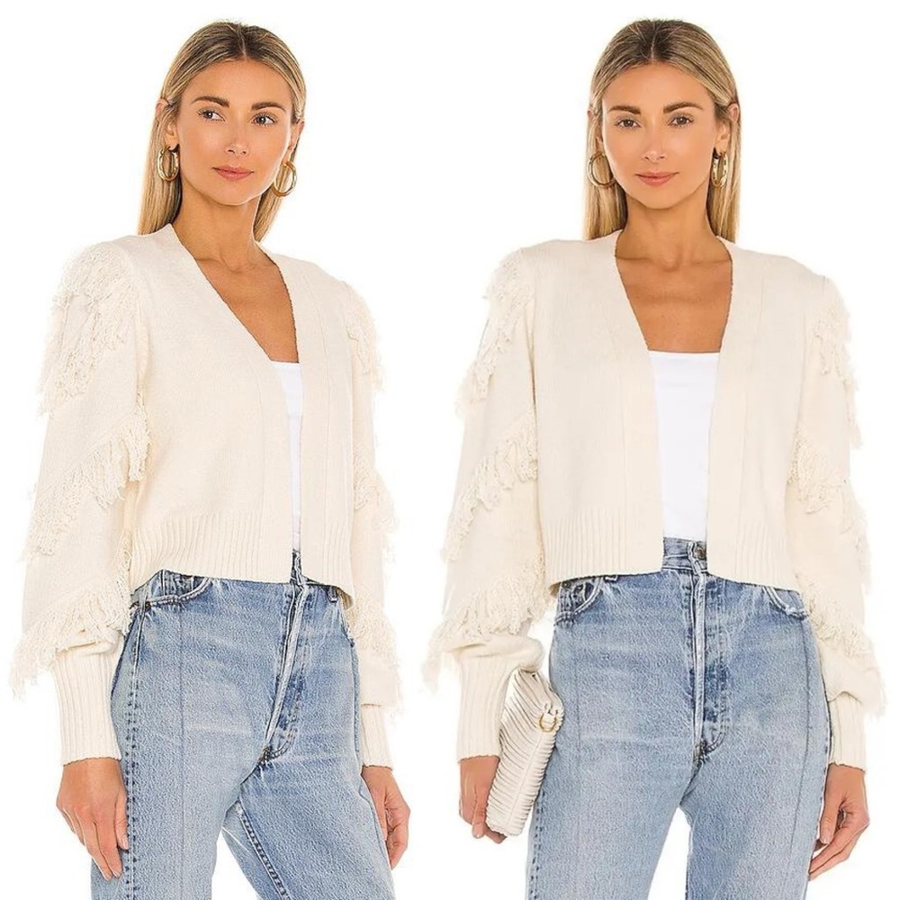 525 x Revolve Fringe Open Cardigan in Chalk Size Small Cropped